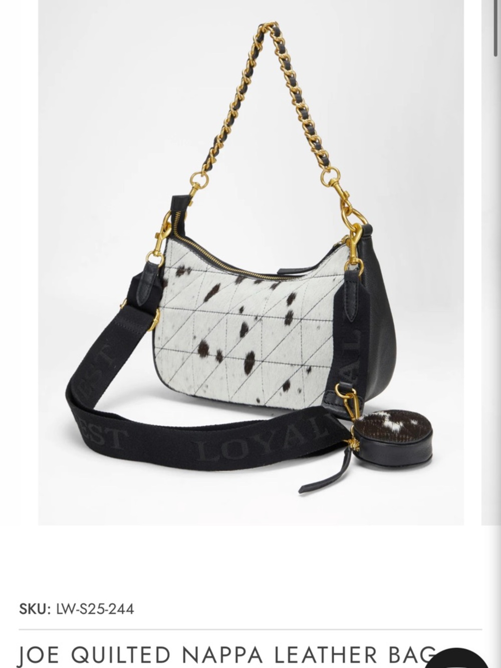 Loyal West Crossbody Black & White Cowhide Crossbody Bag with Gold Hardware NWT - Picture 3 of 9
